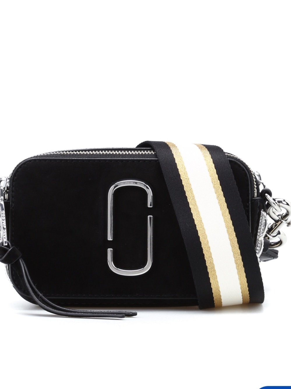 Marc Jacobs Black Suede Crossbody with Crystal Logo and Silver Hardware